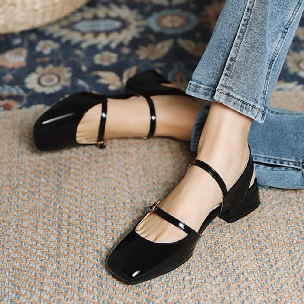 square toe sling back black shoes